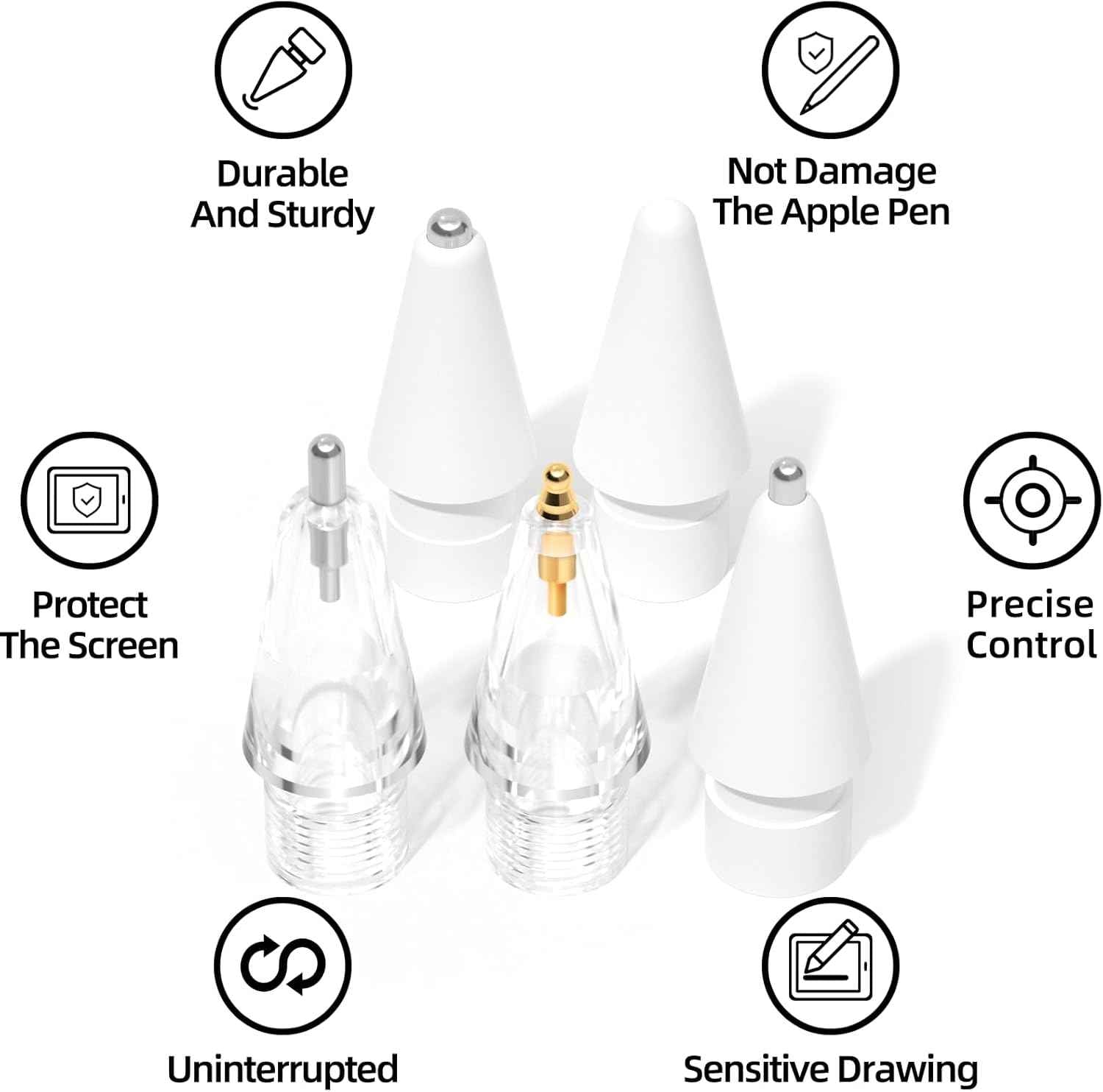 Replacement Tips for Apple Pencil Pro/USB-C/2nd Gen/1st Gen 6 Pack