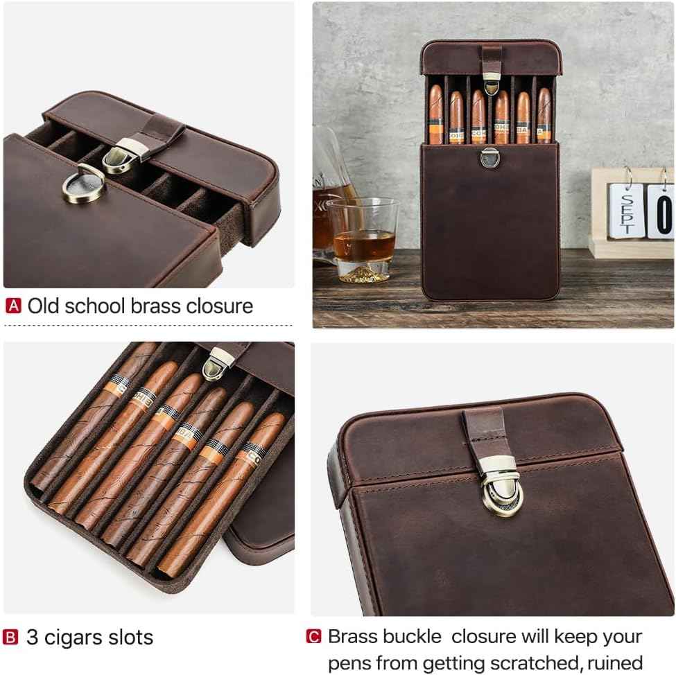 6 Slot Leather Cigar Case Organizer