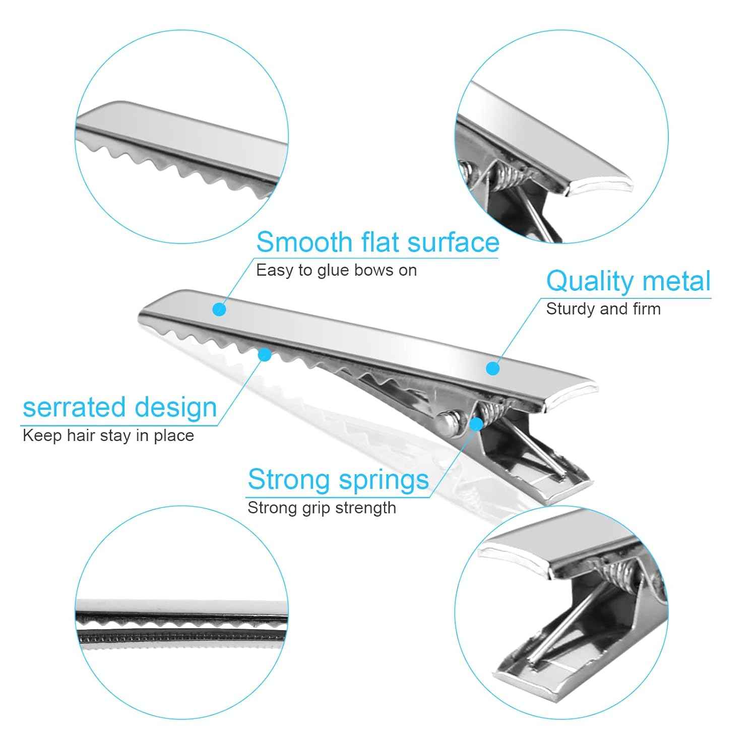 Metall-Alligator-Haarclip mit glatter Oberfläche, gezahntem Griff und Federklemme