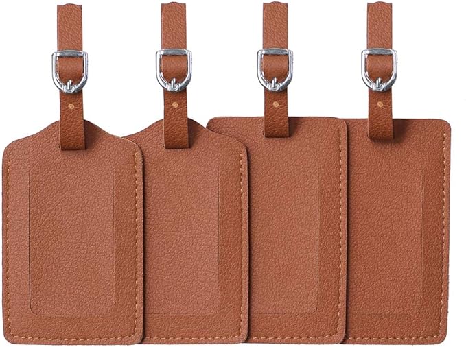 Étiquette Bagage Cuir Marron – Porte-Adresse Nom – Pour Sac, Valise, Trousse