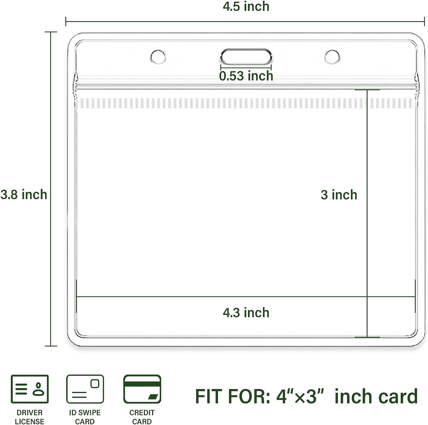 50Pcs Clear Plastic Horizontal Name ID Card Badge Holders,4x3 Inches