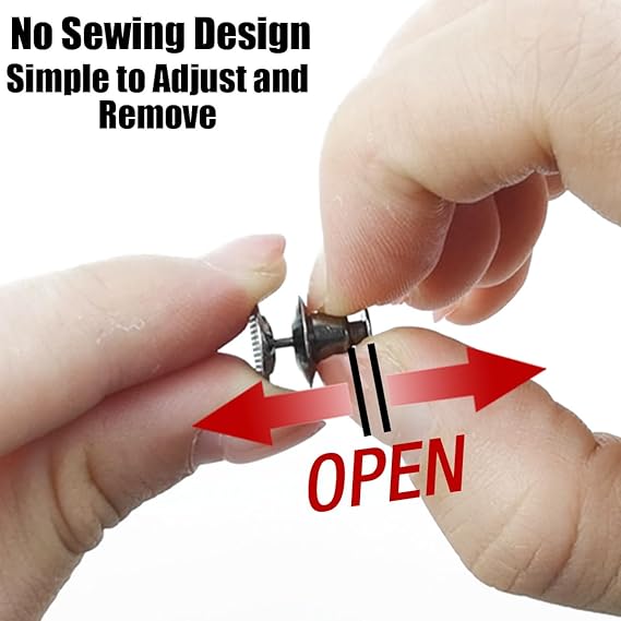 No-sew jean waist tightener: open and release clip with button discs and loops