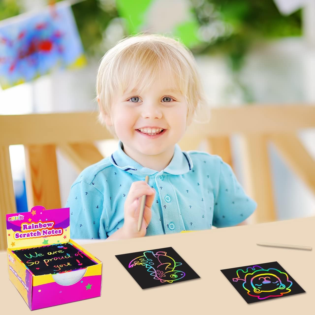 Rainbow Scratch Notes Art for Kids 100 Paper Sheets with 2 Styluses