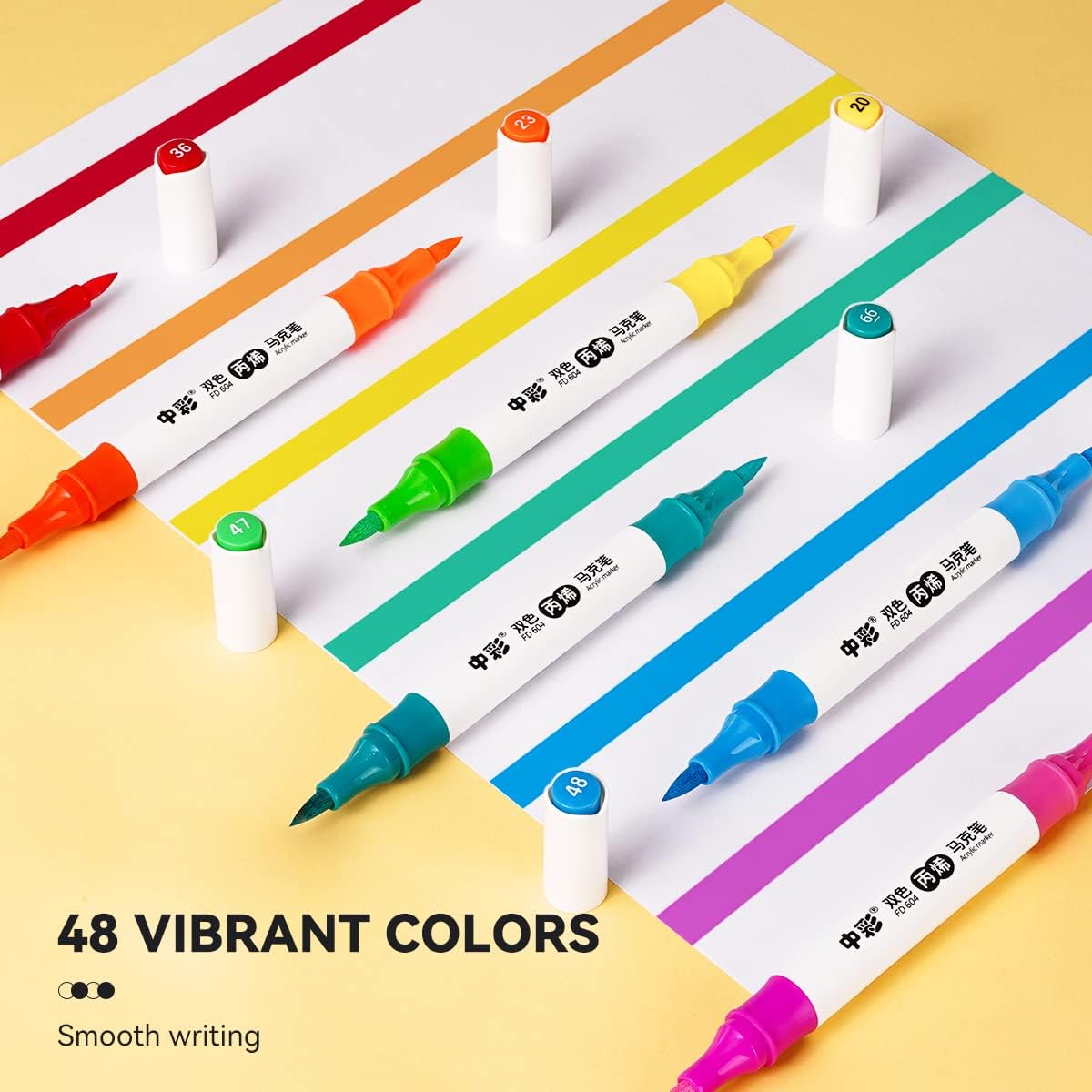 48 Colors Acrylic Paint Markers,24PCS Dual Colors Brush Paint Pens
