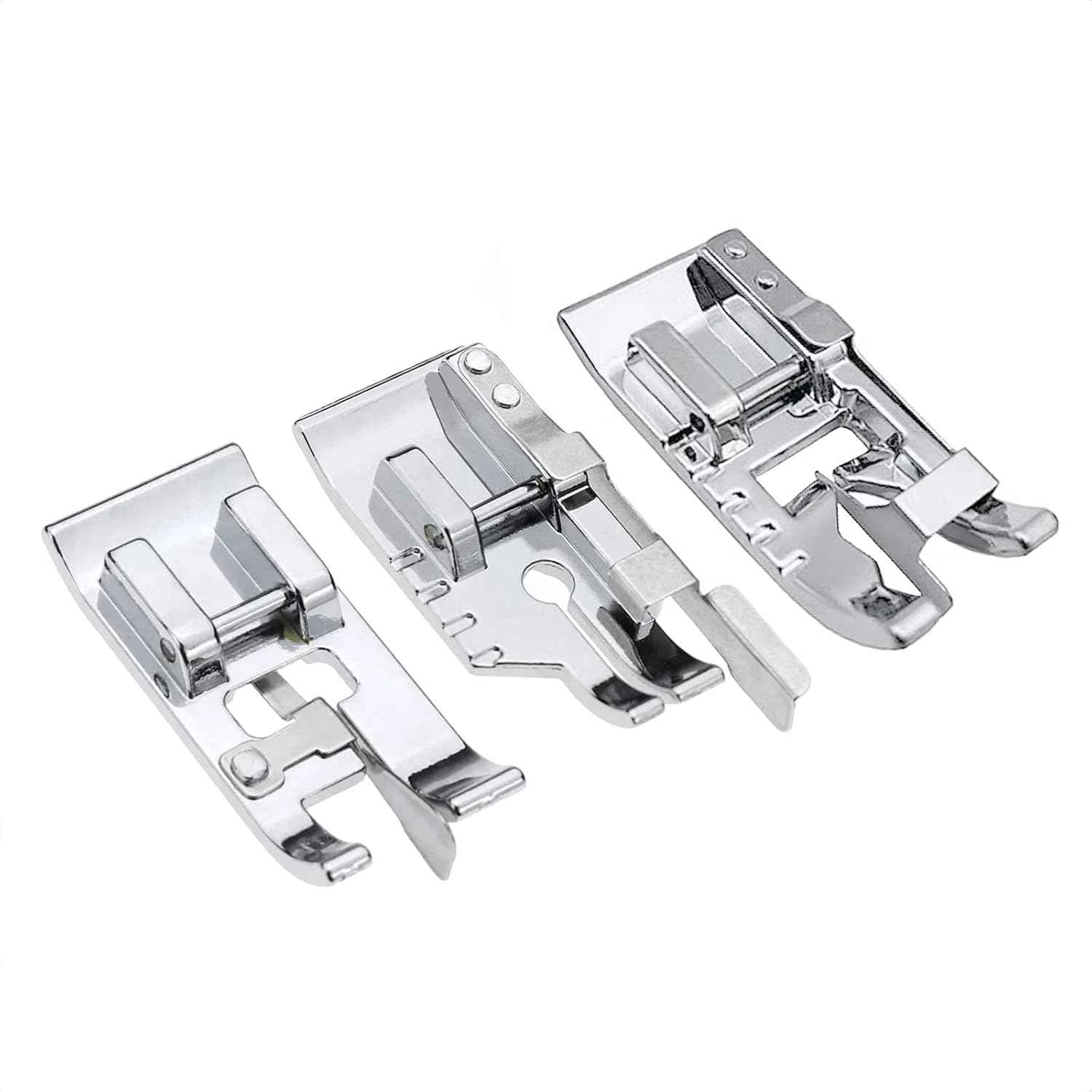 3pc 1/4-inch quilting presser foot set, three metal feet with snap-on design