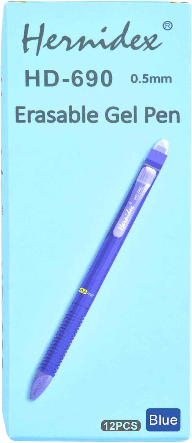 HERNIDEX Erasable Gel Pen,0.5mm Black, Blue, Red Ink 12 Pack