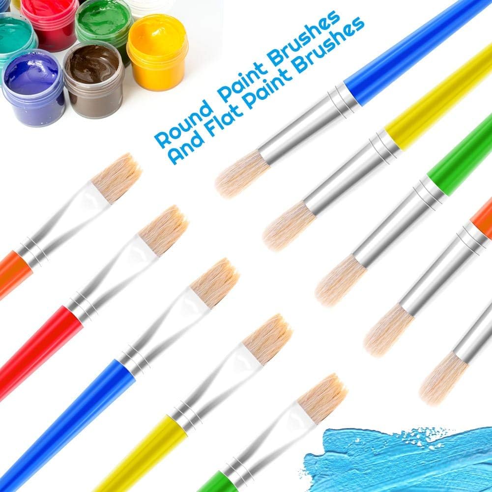 30 Kids Watercolor Paint Brushes Set with Round and Flat Tip