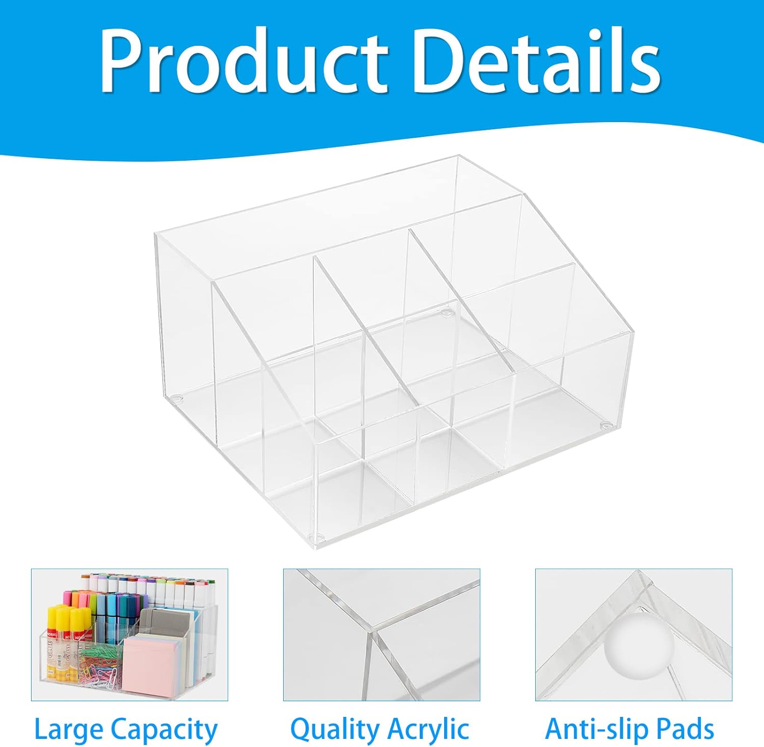 Portapenne Girevole 360° - Organizer Da Scrivania Con 5 Scomparti Trasparente - Foto 8