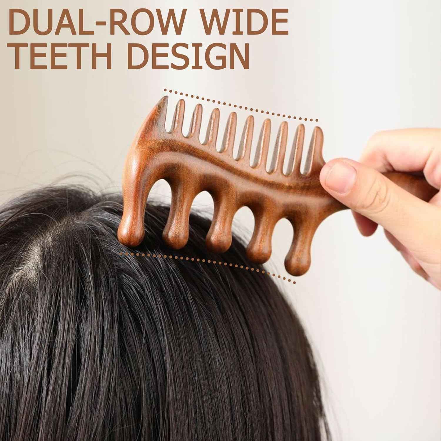Wide Tooth Wooden Hair Comb Natural Sandalwood Scalp Massager