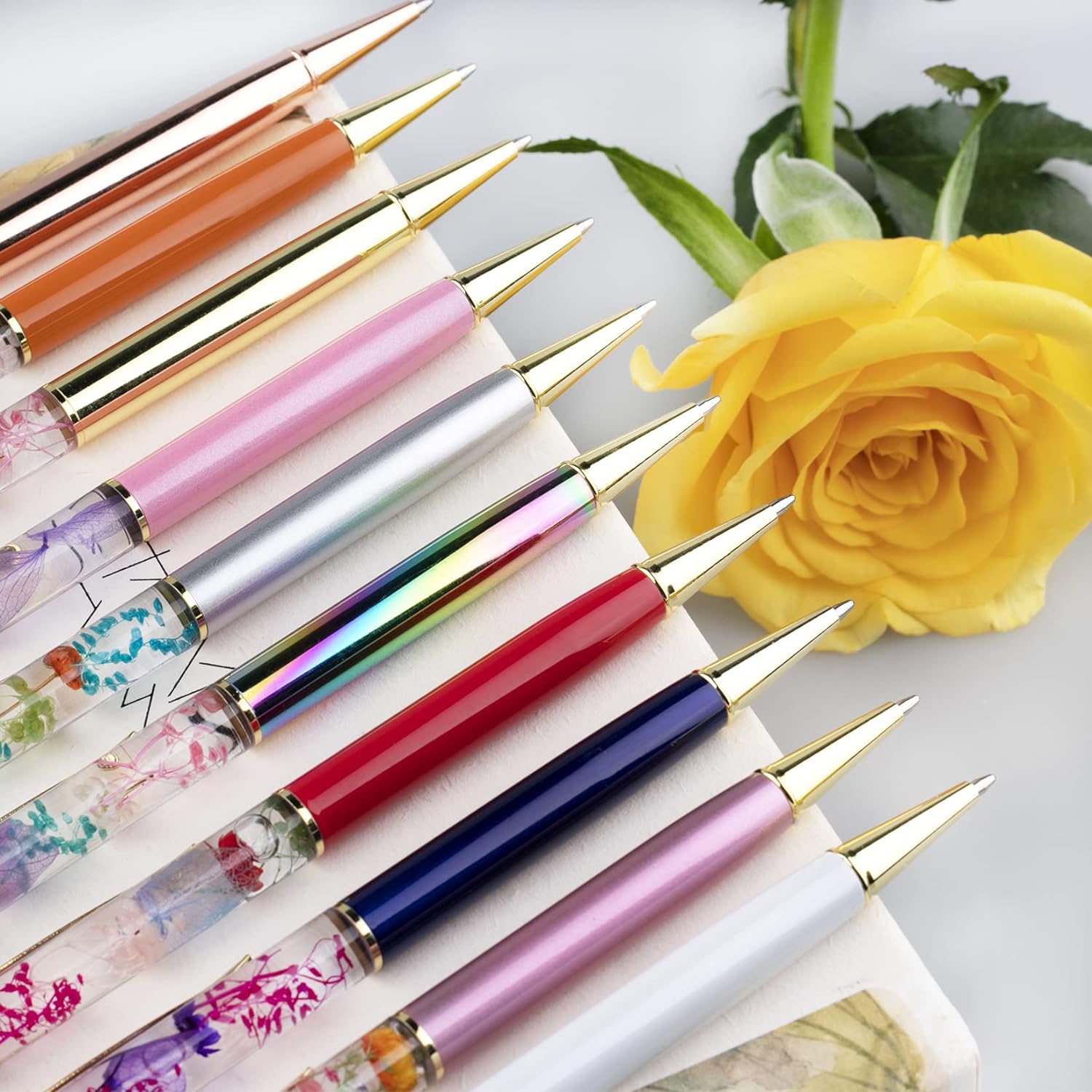 10 Color Metal Ballpoint Pens with Herbarium Floral
