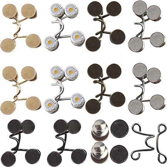 10PCS adjustable jean waist tightener buttons with loop hooks, mixed finishes