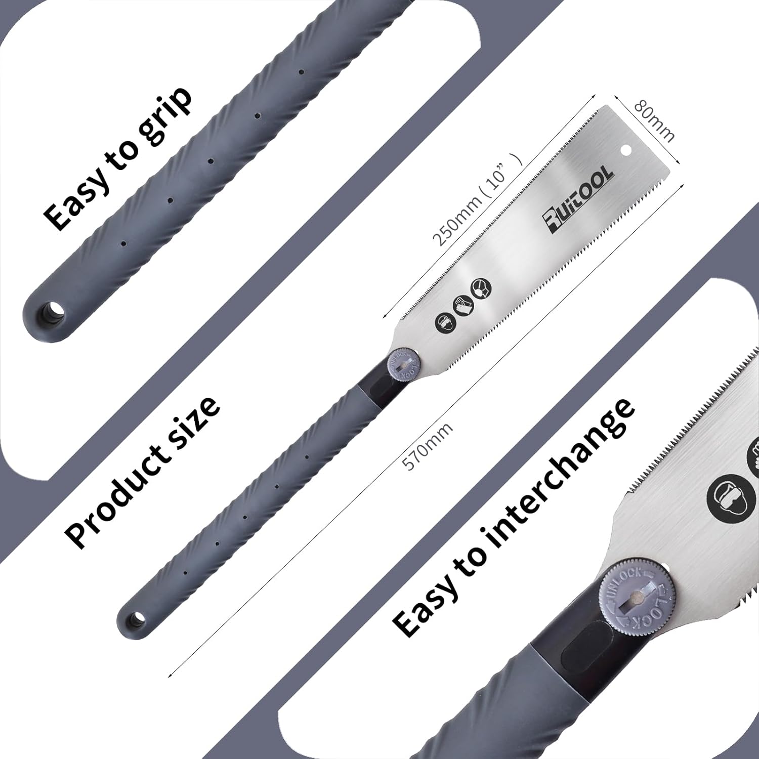 Fierăstrău manual japonez RUITOOL, 10 inch, cu dublă tăiere pentru pre