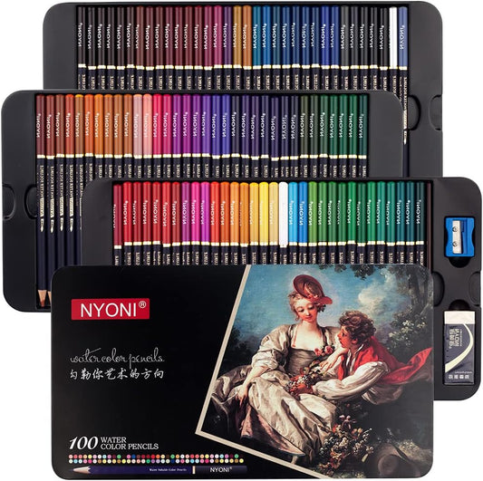 Nyoni 100 Watercolor Pencils Set with Brush
