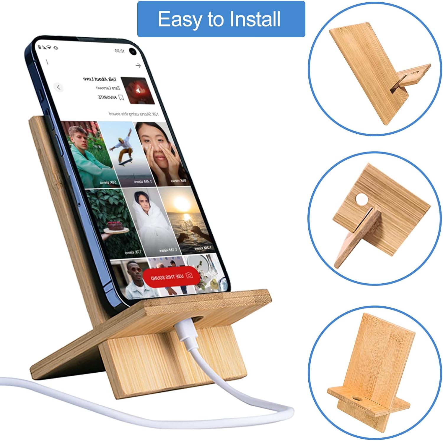 Adjustable Folding Bamboo Phone Stand Holder