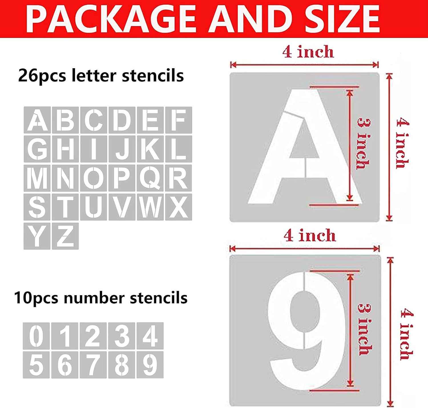 4 Inch 36PCS Reusable Plastic Letter Stencils and Numbers for Free Printable 3 Inch Alphabet Letters