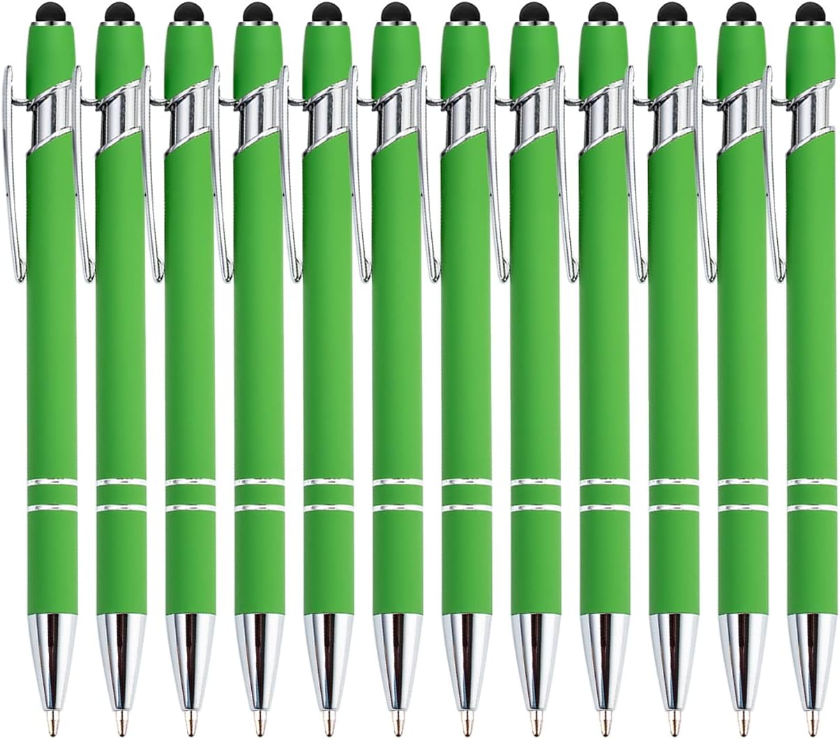 12 Pack Rainbow Rubberized Soft Touch Ballpoint Pen with Stylus Tip