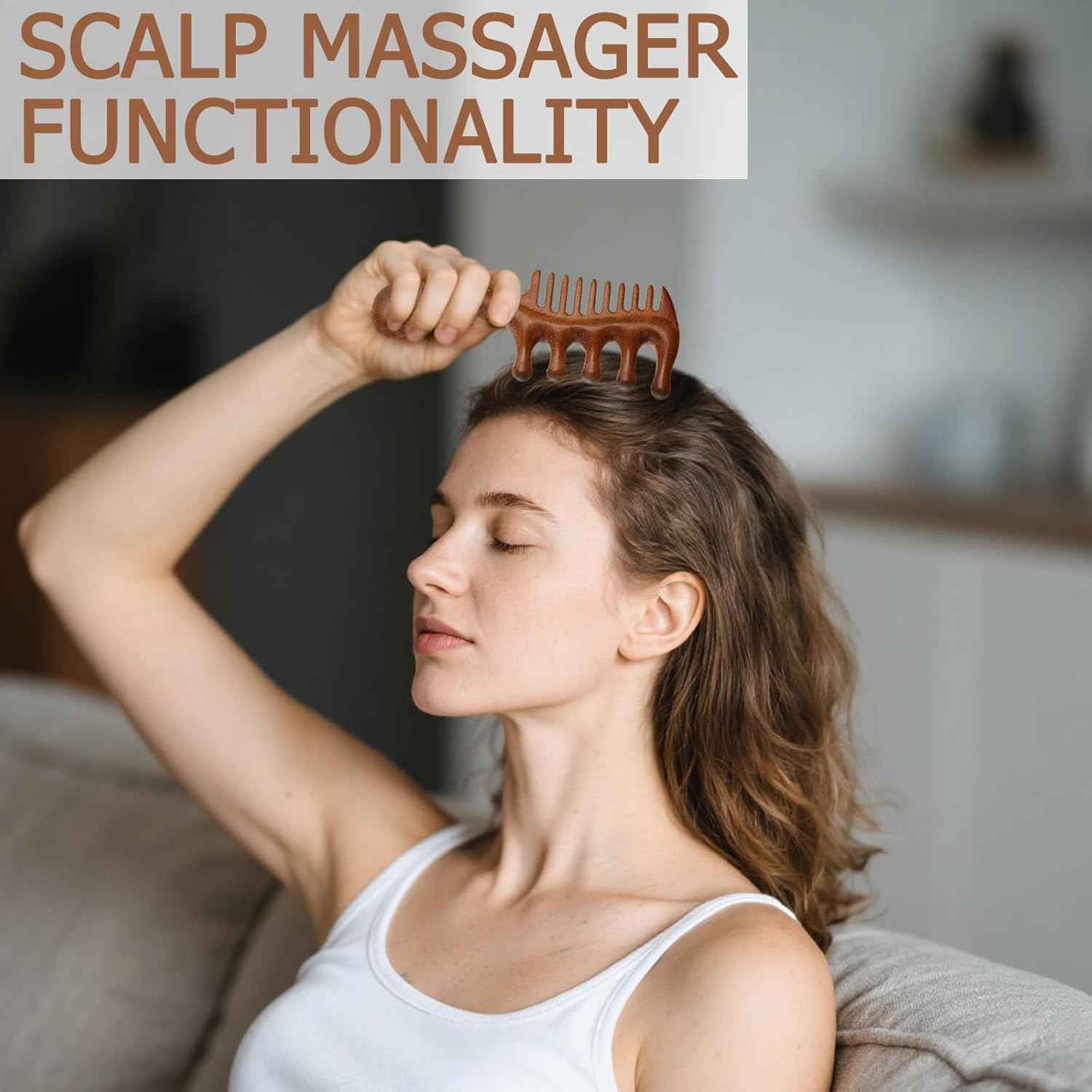 Wide Tooth Wooden Hair Comb Natural Sandalwood Scalp Massager