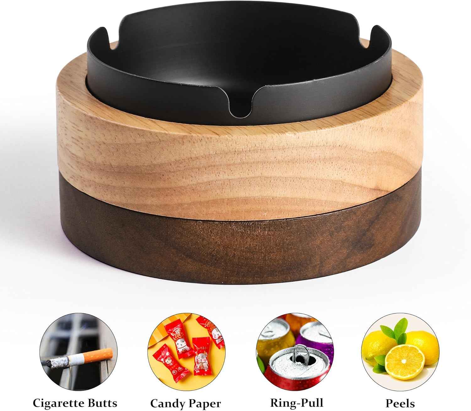 Wooden Stainless Steel Ashtray for Cigarettes with Lid