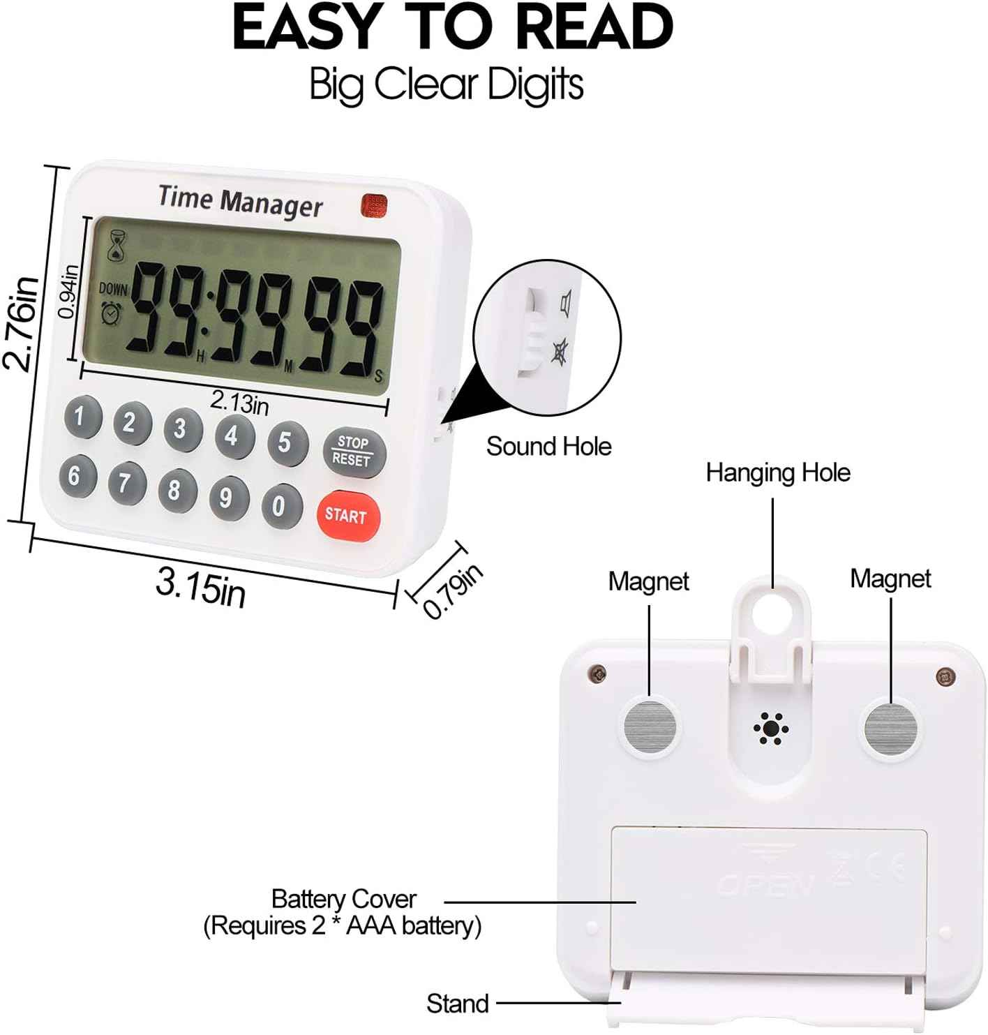 PURSUN Digital Kitchen Timer 10 Key for Cooking,Exercise,Games