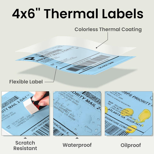 Phomemo 4"x6" termisk direktfraktetikett, fläktvikt 500 etiketter blå