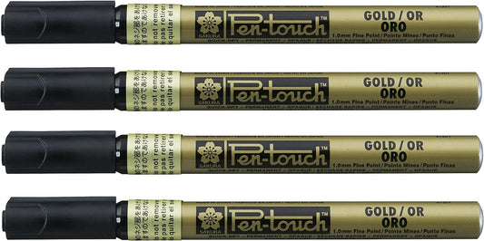 Sakura Pen-Touch Paint Marker 0.7/1.0/2.0mm Metallic Gold Color,4 Pack