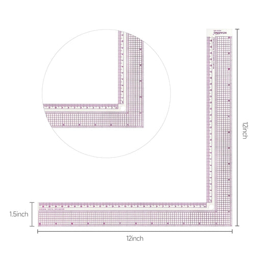 12 Inch Plastic L-Square Sewing Ruler for Pattern Making,Fabric Sewing