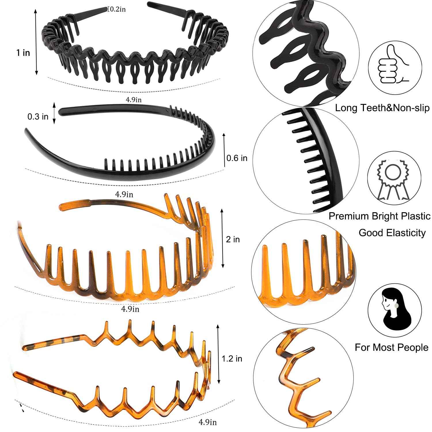 8PCS Fashion Effortless Plastic Headbands with Teeth Comb