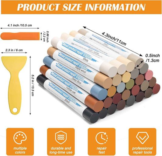 30 Color Wood Filler Sticks Putty Wax Crayons for Furniture Repair