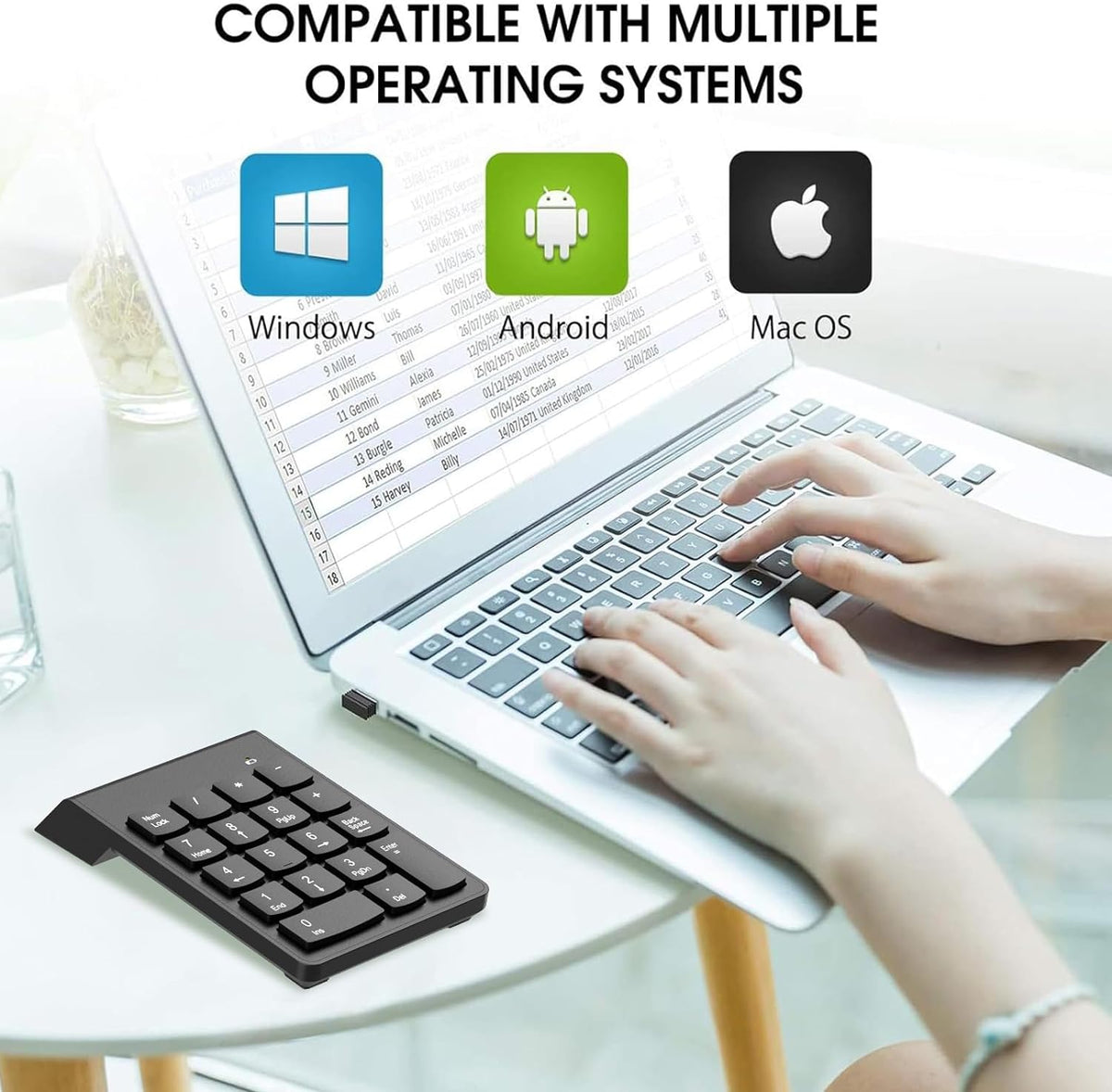 Computer Keypad Caddy Wireless Numeric Keypad Number Pad USB for Laptop