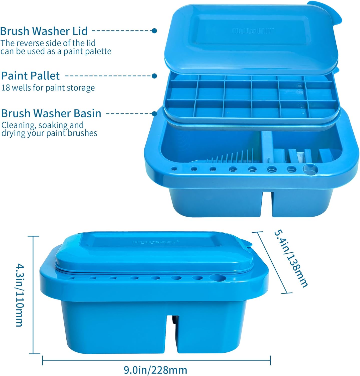MyLifeUNIT Paint Brush Cleaner, Paint Brush Holder and Organizers with Palette for Acrylic, Watercolor, and Water-Based Paints (Grey)