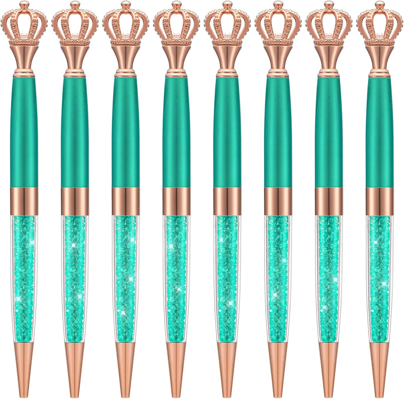 8 Pieces Crystal Crown Ballpoint Pen Set for Women Kid Girl