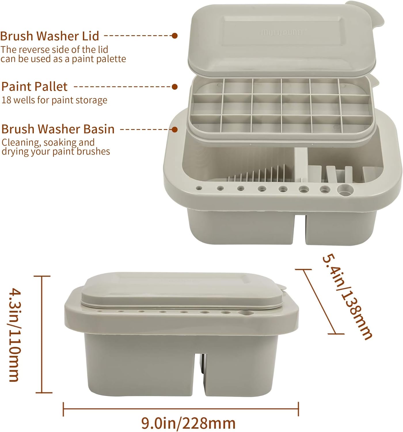 MyLifeUNIT Paint Brush Cleaner, Paint Brush Holder and Organizers with Palette for Acrylic, Watercolor, and Water-Based Paints (Grey)