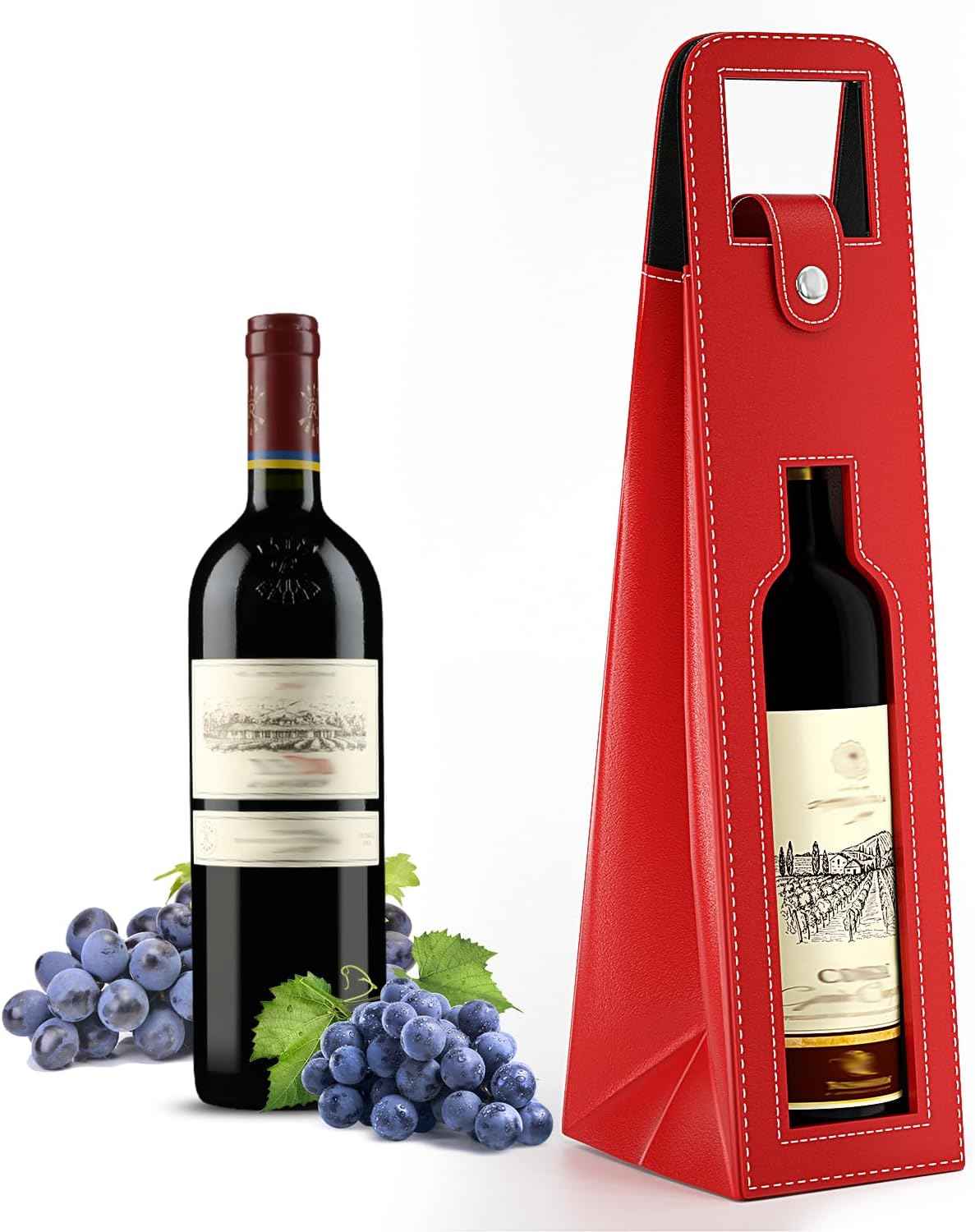 2 Pack Wine Gift Bag, Reusable Leather Wine Tote Carrier