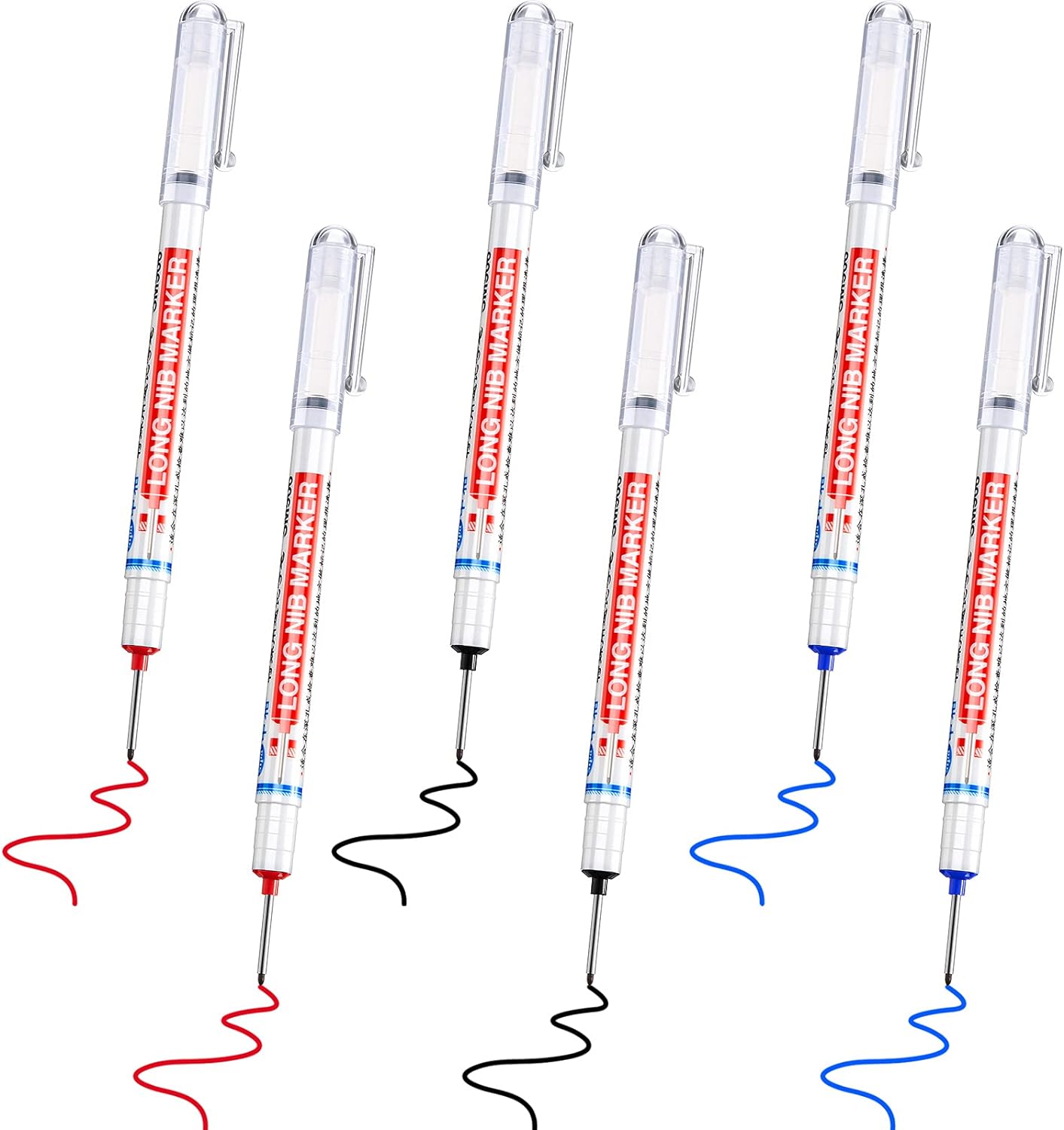 6PCS Deep Drill Hole Long Nib Waterproof Marker Pens Red Black Blue