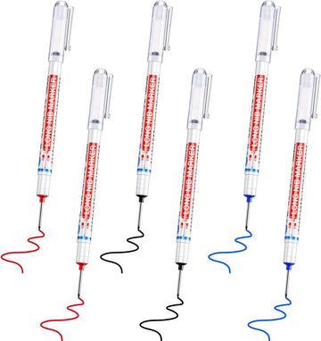 6PCS Deep Drill Hole Long Nib Waterproof Marker Pens Red Black Blue