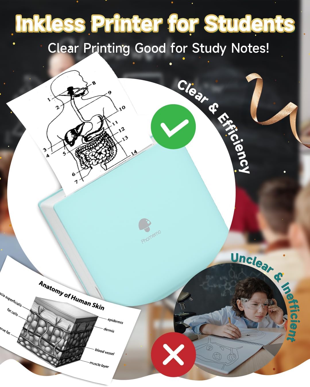 Phomemo M02 Sticker Printer Portable Thermal Label Printer with 1 Roll Paper