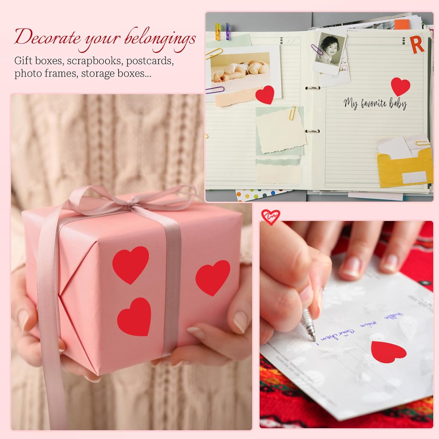 500Pcs Red Heart Stickers 1 inch