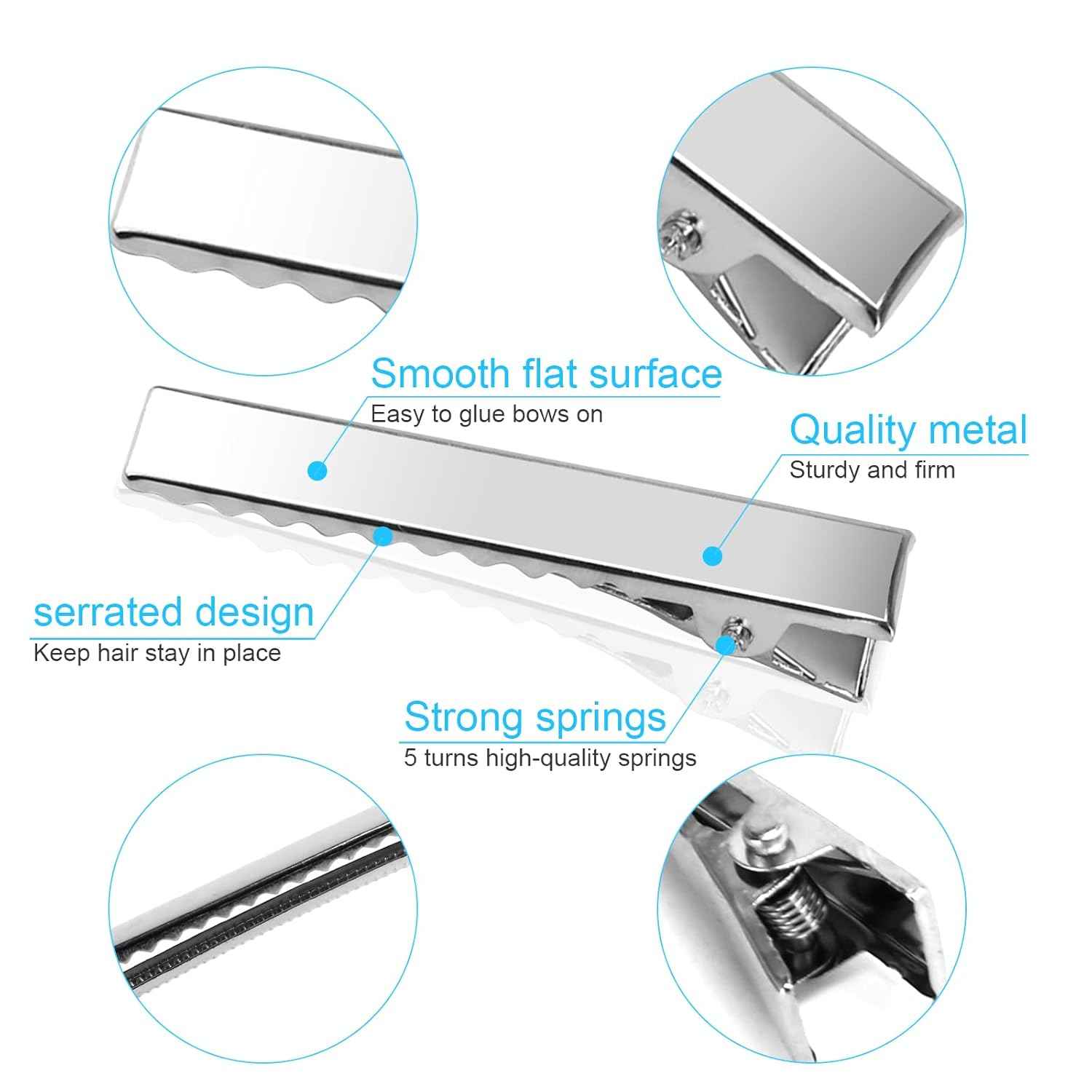 Silver single-prong metal clip with serrated grip and hinge spring
