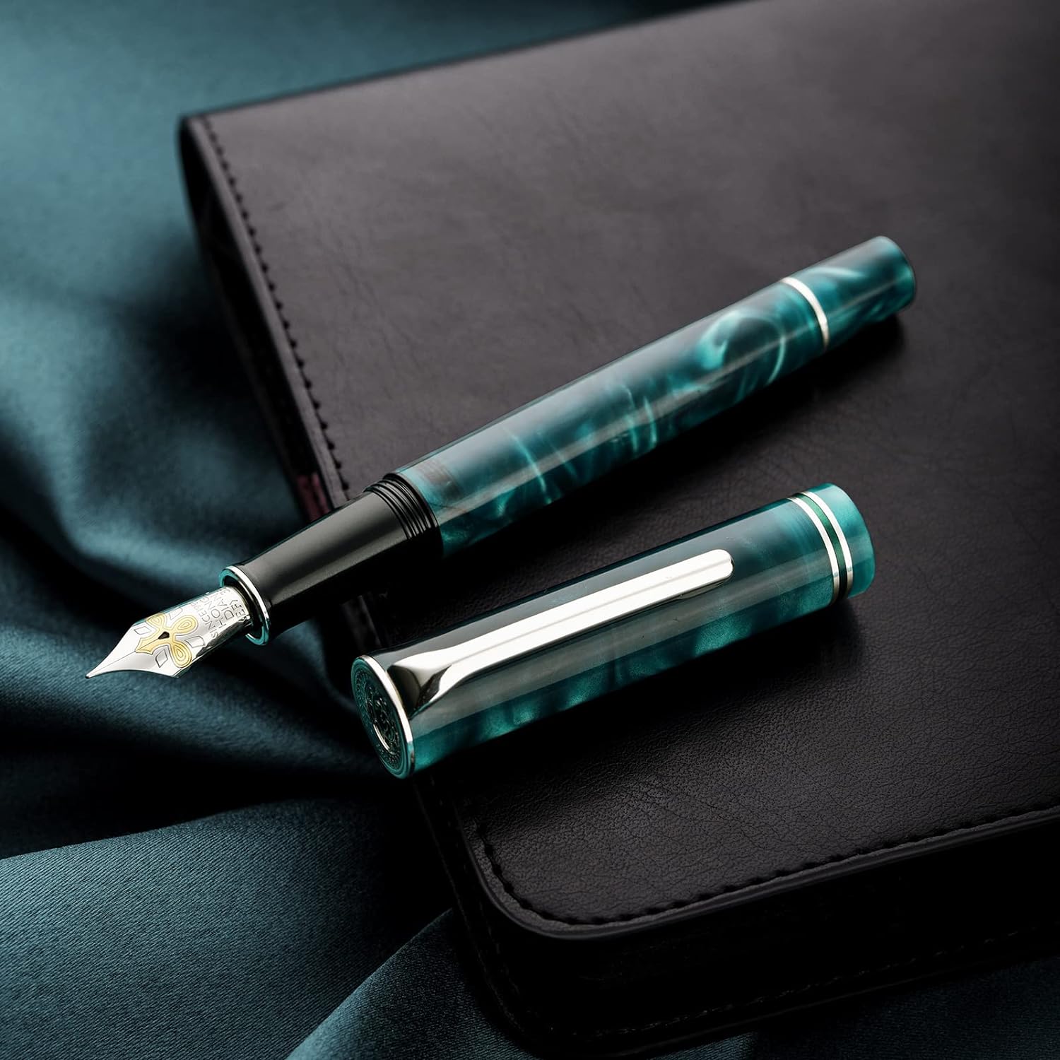 Hongdian N2 Fountain Pen, Iridium Nib Teal Blue Acrylic Design