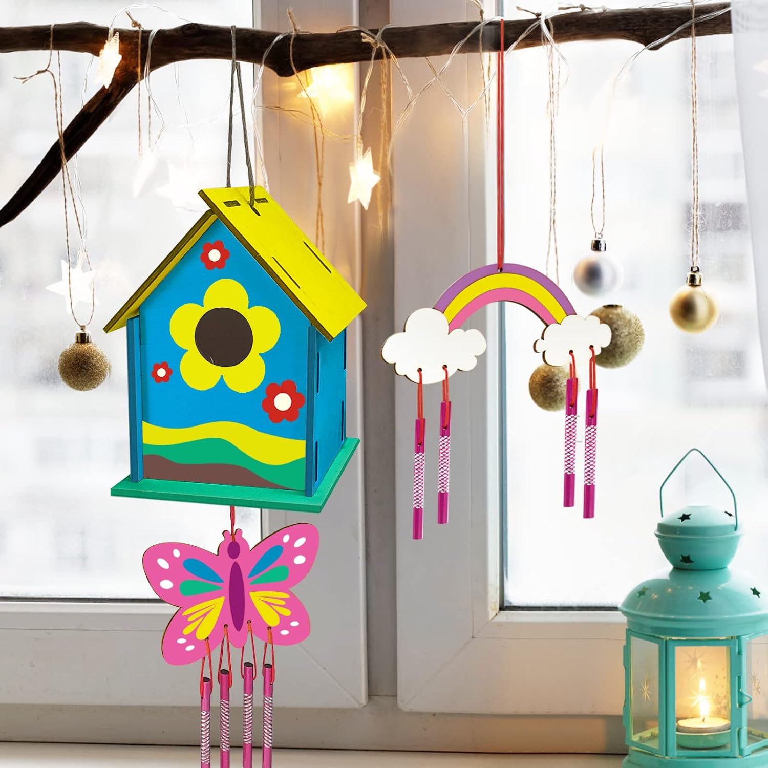 Set De 6 Móviles De Viento De Búho De Madera Para Manualidades – Incluye 24 Tubos, 8 M De Alambre, 2 Pinceles Y Pegatinas De Rhinestones, Decoración De Otoño