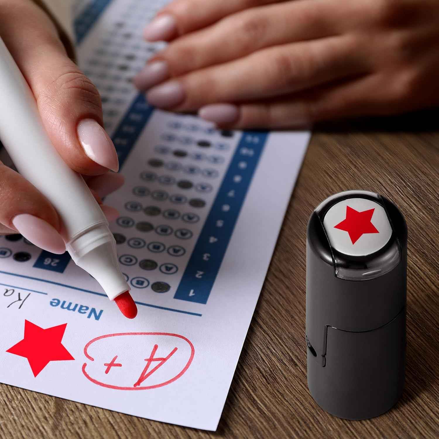 2 Pack Solid Star Print Teacher Stamps Red Ink Mini Self Inking