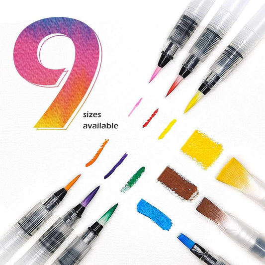 9PCS Watercolor Brush Pens Set - for Water Soluble Colored Pencil