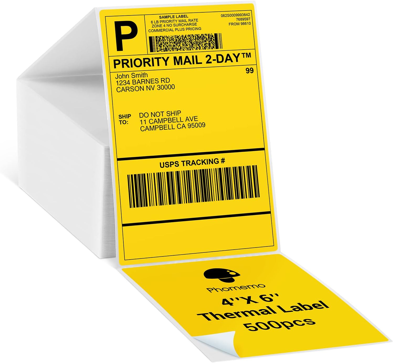 Phomemo 4"x6" Thermal Direct Shipping Label,Fan-Fold 500 Labels Yellow