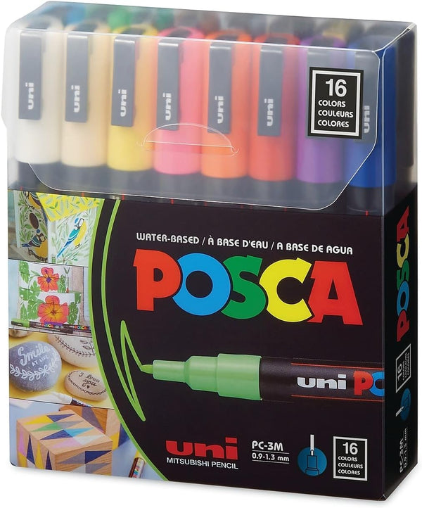 Uni Risotto Color Uni Posca Paint Marker PC-3M - Fine Point - 16 Color Set