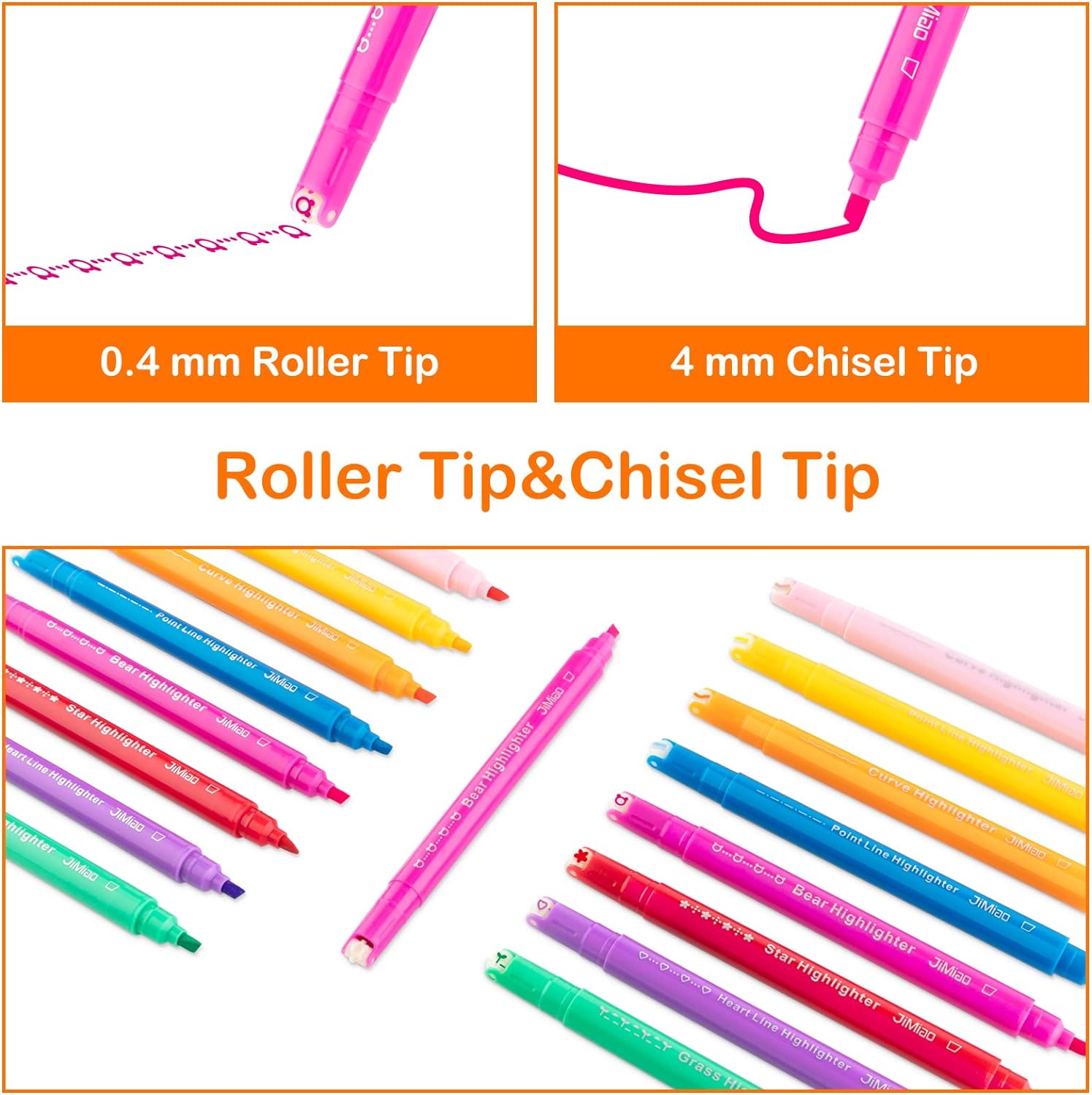 8PCS Curve Highlighter Line Shaped Pens for Writing Journaling