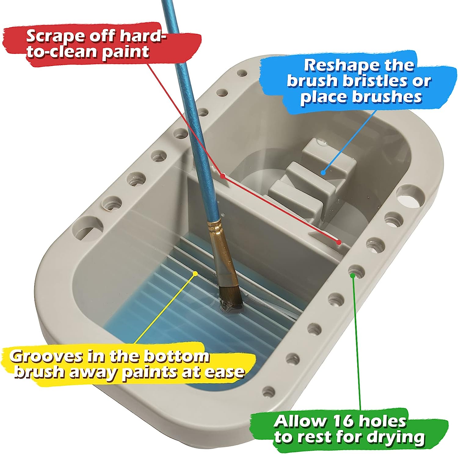 MyLifeUNIT Paint Brush Cleaner, Paint Brush Holder and Organizers with Palette for Acrylic, Watercolor, and Water-Based Paints (Grey)