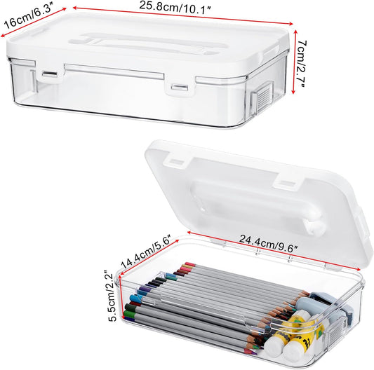 Clear Plastic Storage Container with Lid & Handle for Pencils Markers
