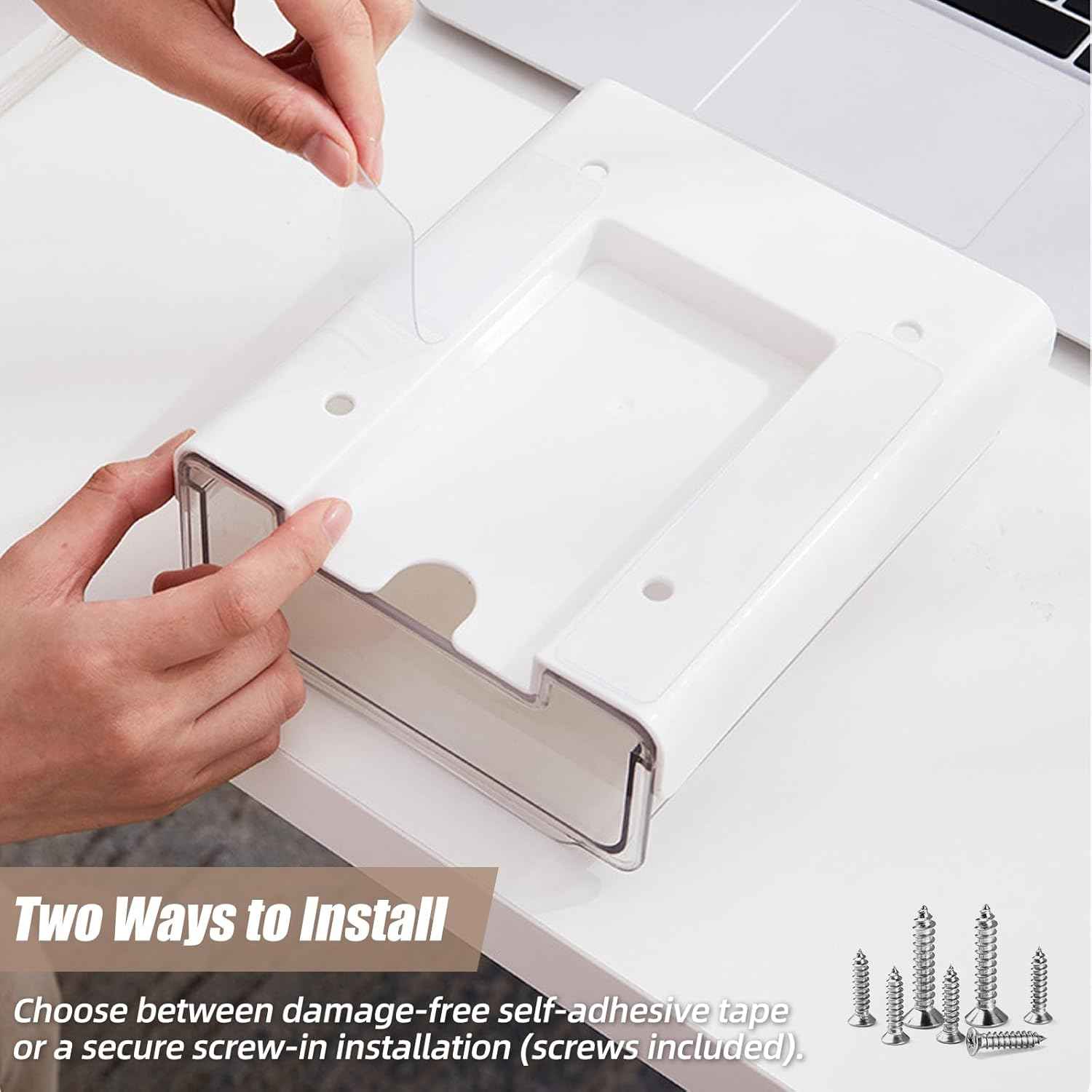 2 Pack Under Desk Storage Drawers Slide Out-Drill-On or Self-Adhesive