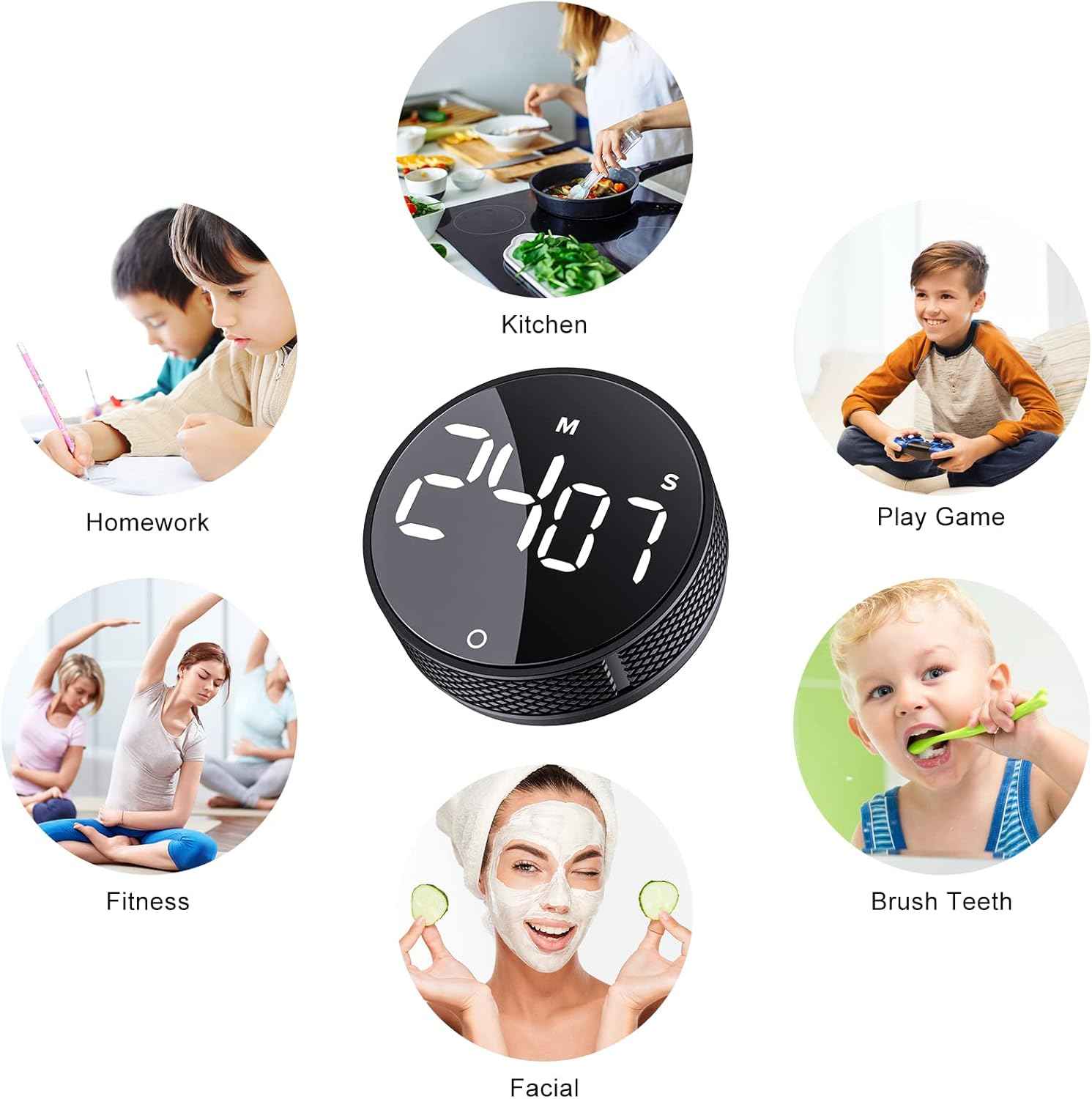 Round Digital Kitchen Timers,Large LED Display Magnetic