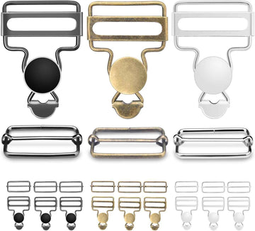 Metal overall buckle set: bronze, gunmetal, and silver suspender hardware